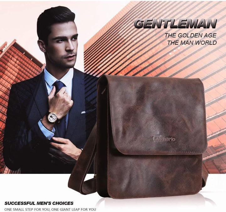 Leathario Herren Leder umhängetasche messger Bag Ledertasche für Business Retro Braun, Braun