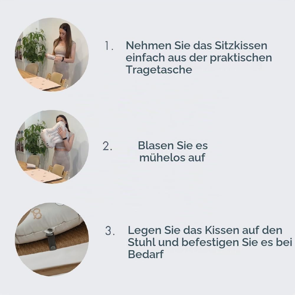Aufblasbares Sitzkissen Kinder ab 2 Jahren Dino | Tragbare Sitzerhöhung Stuhl Kind mit Rutschfester