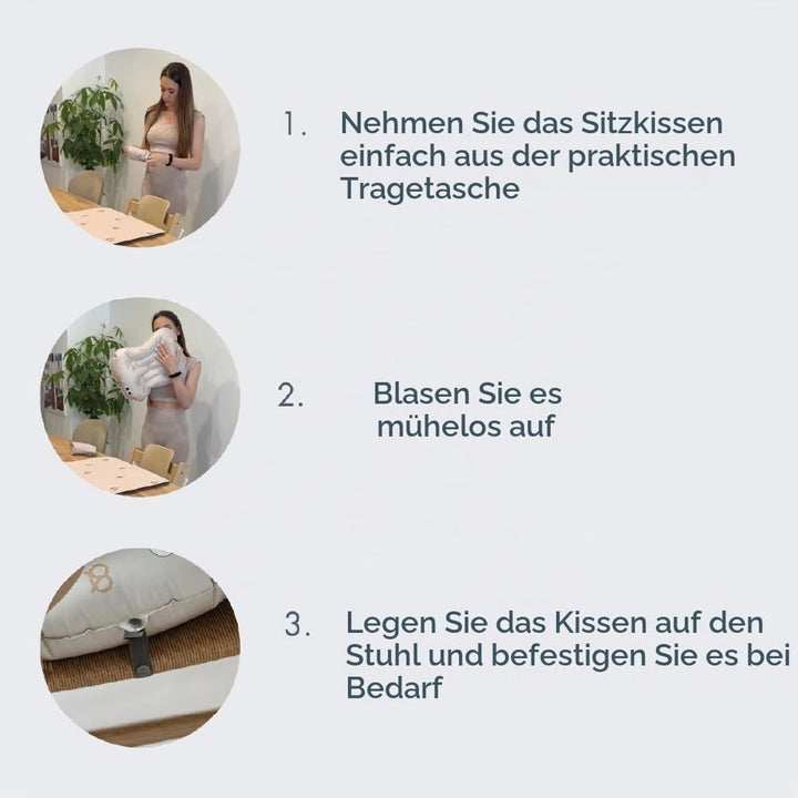 Aufblasbares Sitzkissen Kinder ab 2 Jahren Dino | Tragbare Sitzerhöhung Stuhl Kind mit Rutschfester