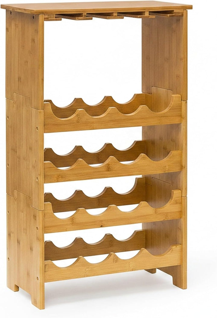 Relaxdays Weinregal aus edlem Bambus H x B x T: ca. 84 x 50 x 24 cm Weinhalter für 16 Flaschen und 1