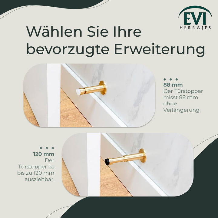 EVI HERRAJES Verstellbarer Türstopper aus Messing, Dual-Installation (Messing Matt), Messing Matt