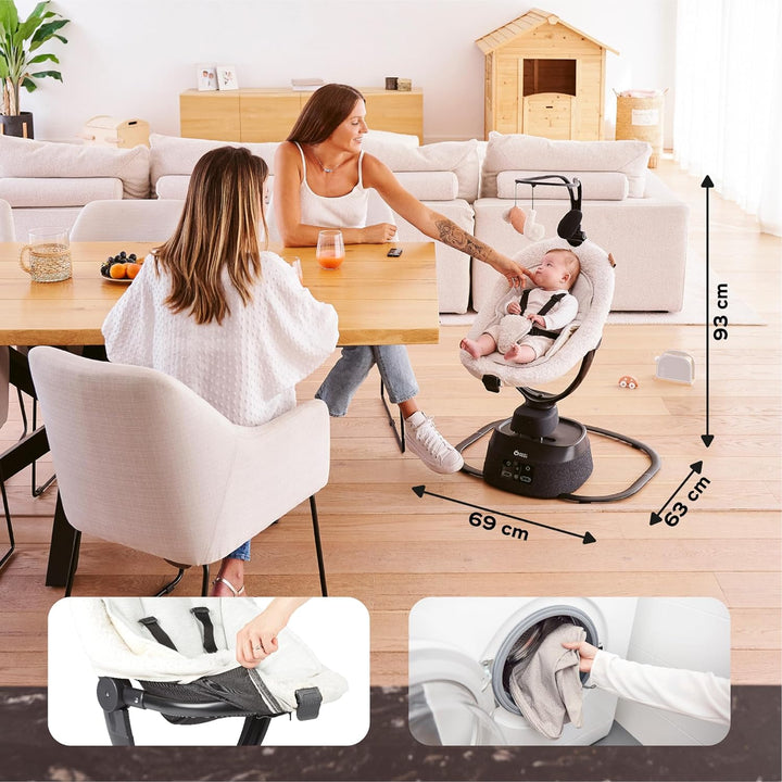 Babymoov Babyschaukel Swoon Evolution Curl White - elektrische Babywippe mit 8 Schaukelbewegungen, 3