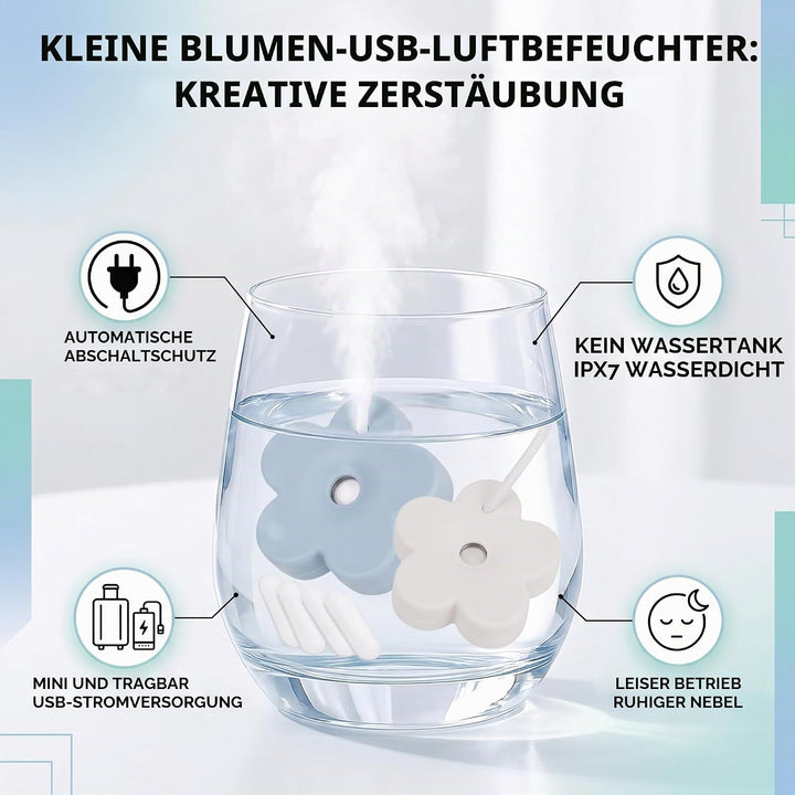 Kleiner Blumen-USB-Luftbefeuchter, Mini Tragbarer USB-Blumen-Luftbefeuchter, Geräuschloser Betrieb,