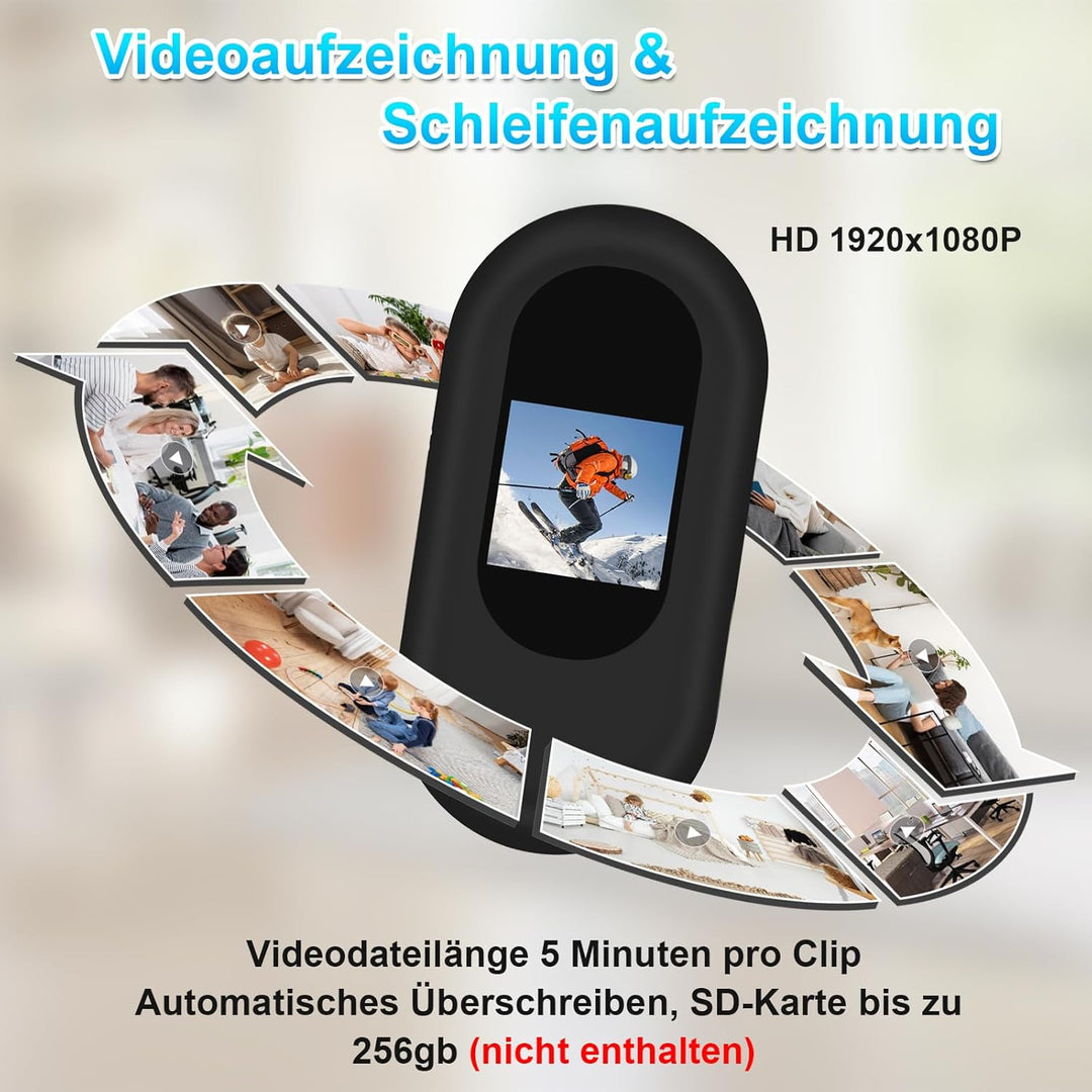 Action Cam, HD 1080P Mini Sport Action Kamera mit 0,63-Zoll-Display, 120°-Daumen Actionkamera, Magne