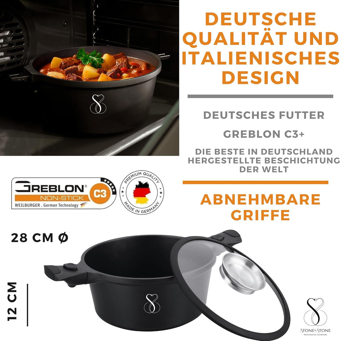 Kochtopf Induktion 28 cm, spülmaschinengeeignet, einfache reinigung, entwickelt mit deutscher techno