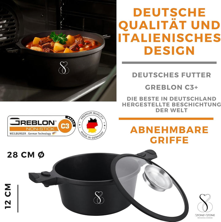 Kochtopf Induktion 28 cm, spülmaschinengeeignet, einfache reinigung, entwickelt mit deutscher techno