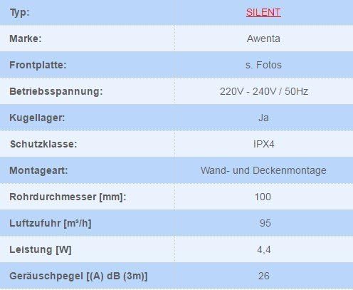 Awenta Badlüfter Wand-Ventilator Ø 100 mit Nachlauf, Kugellager Silent Nea - Line System+ inox (inox