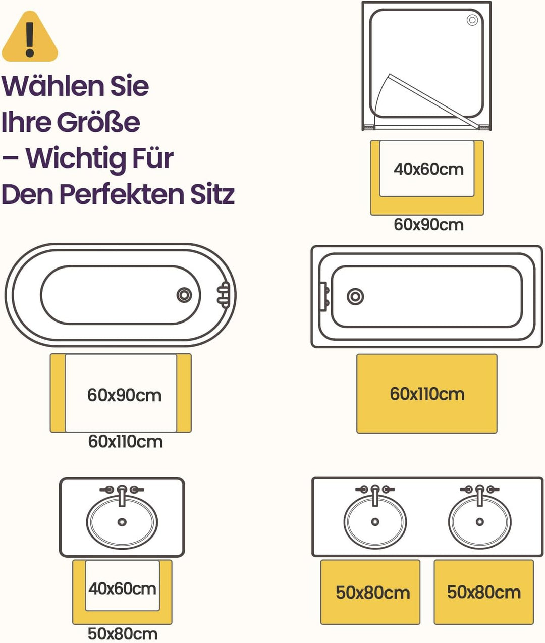 DEXI Badezimmerteppich 44 x 76 cm, Badvorleger rutschfest waschbar, Badematte Mikrofaser Saugfähig,