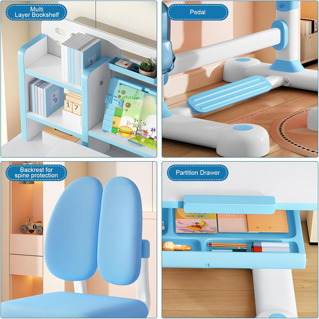 Kinderschreibtisch Set mit Bücherständer, Schüler-Schreibtisch und Stuhl, Kinderschule, Studiertisch