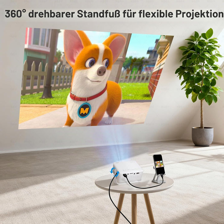 Beamer 4K Unterstützt, AKIYO O4 Smart Projektor mit WiFi 6 und Bluetooth 5.4, Mini Beamer Handy Auto
