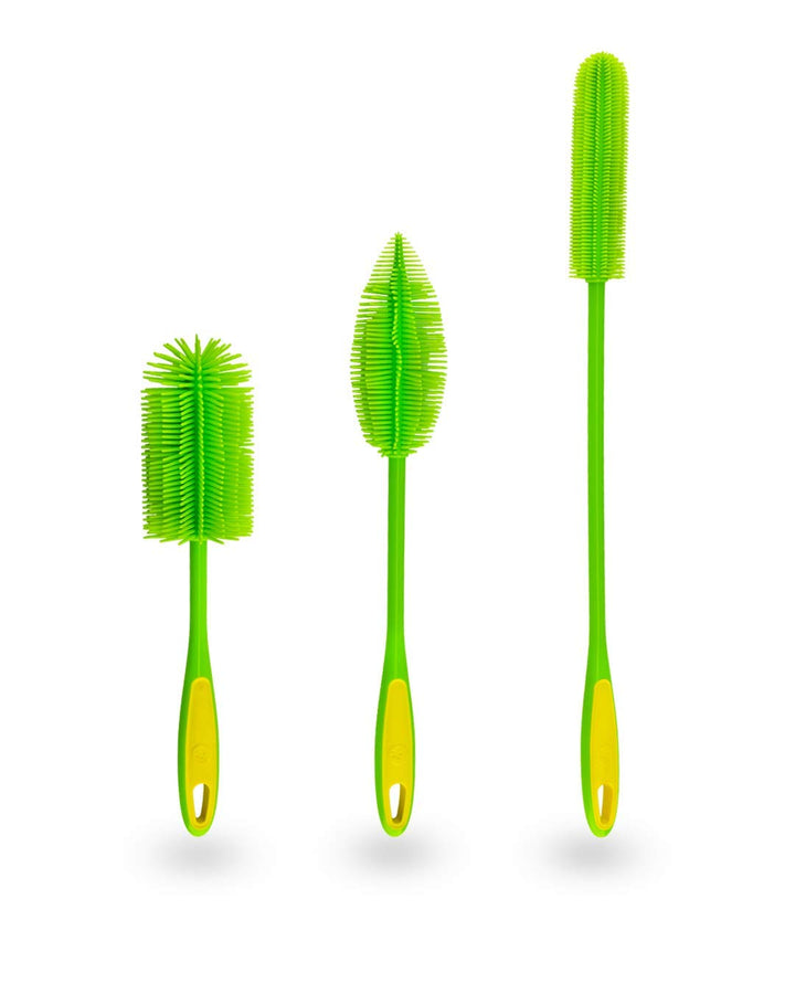 Kochblume Silikonbürsten 3er Set mit Wechselköpfen | Flaschenbürste, Spülbürste, Antibakteriell, Kei