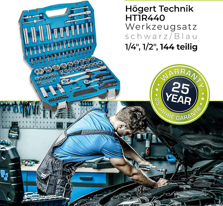 Högert Technik - Werkzeugset I Steckschlüssel, Bits und Zubehör I 1/4” und 1/2” I Hochqualitativem L