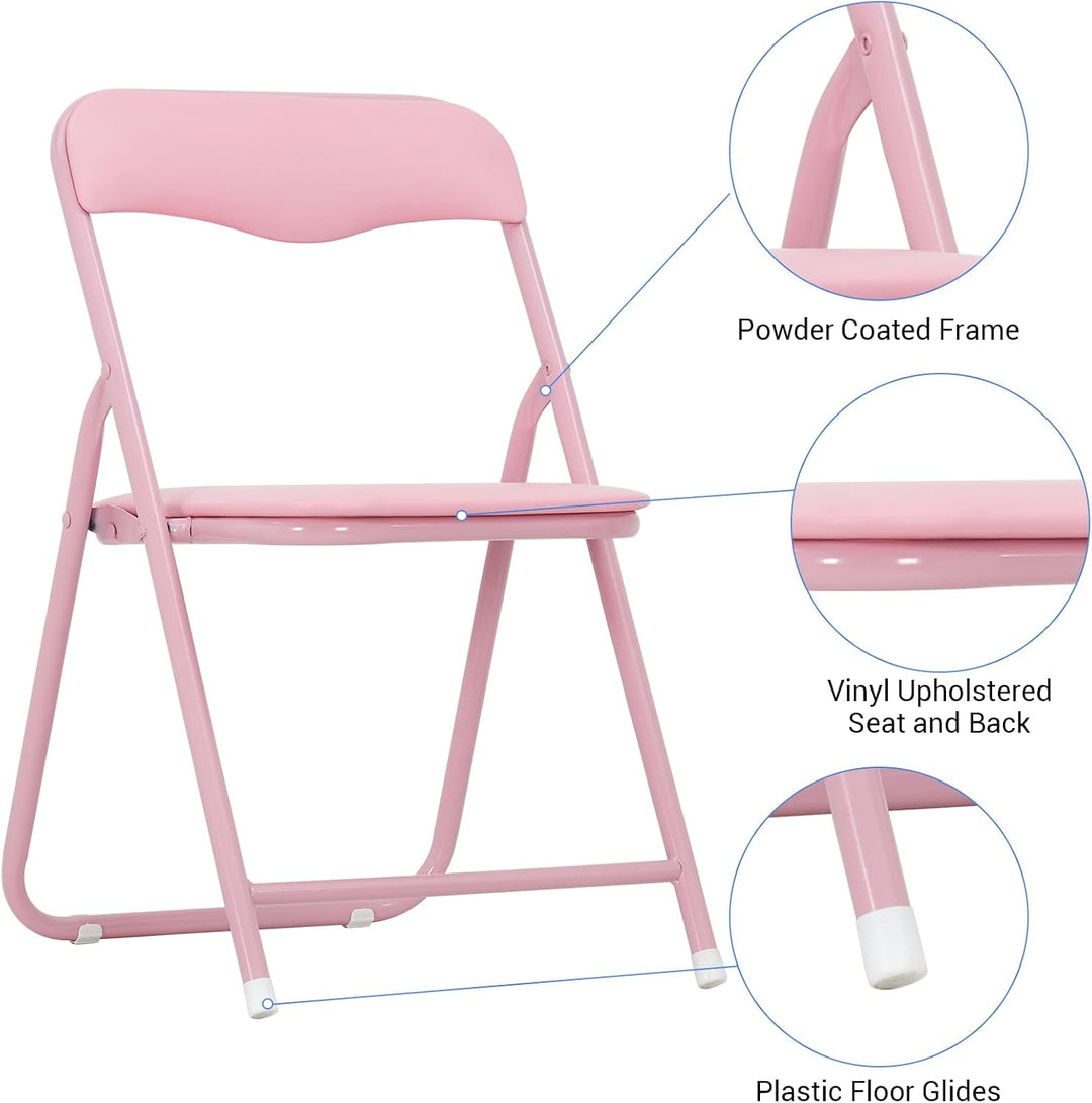 GarveeLife Kinder Klapptisch Stuhl Set 1+4 Eisen PU Holz Rosa | Vollstahlrahmen PU Leder Polster Hol
