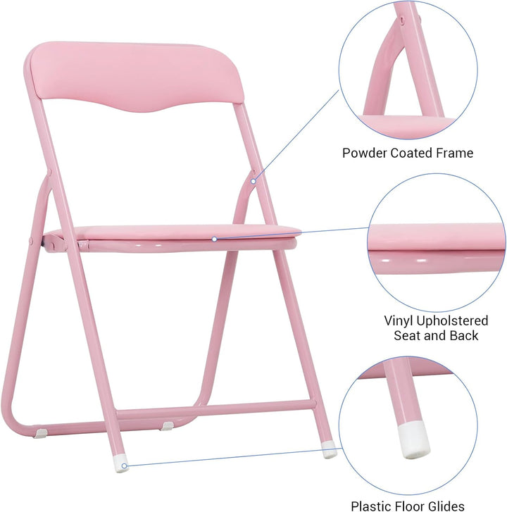 GarveeLife Kinder Klapptisch Stuhl Set 1+4 Eisen PU Holz Rosa | Vollstahlrahmen PU Leder Polster Hol