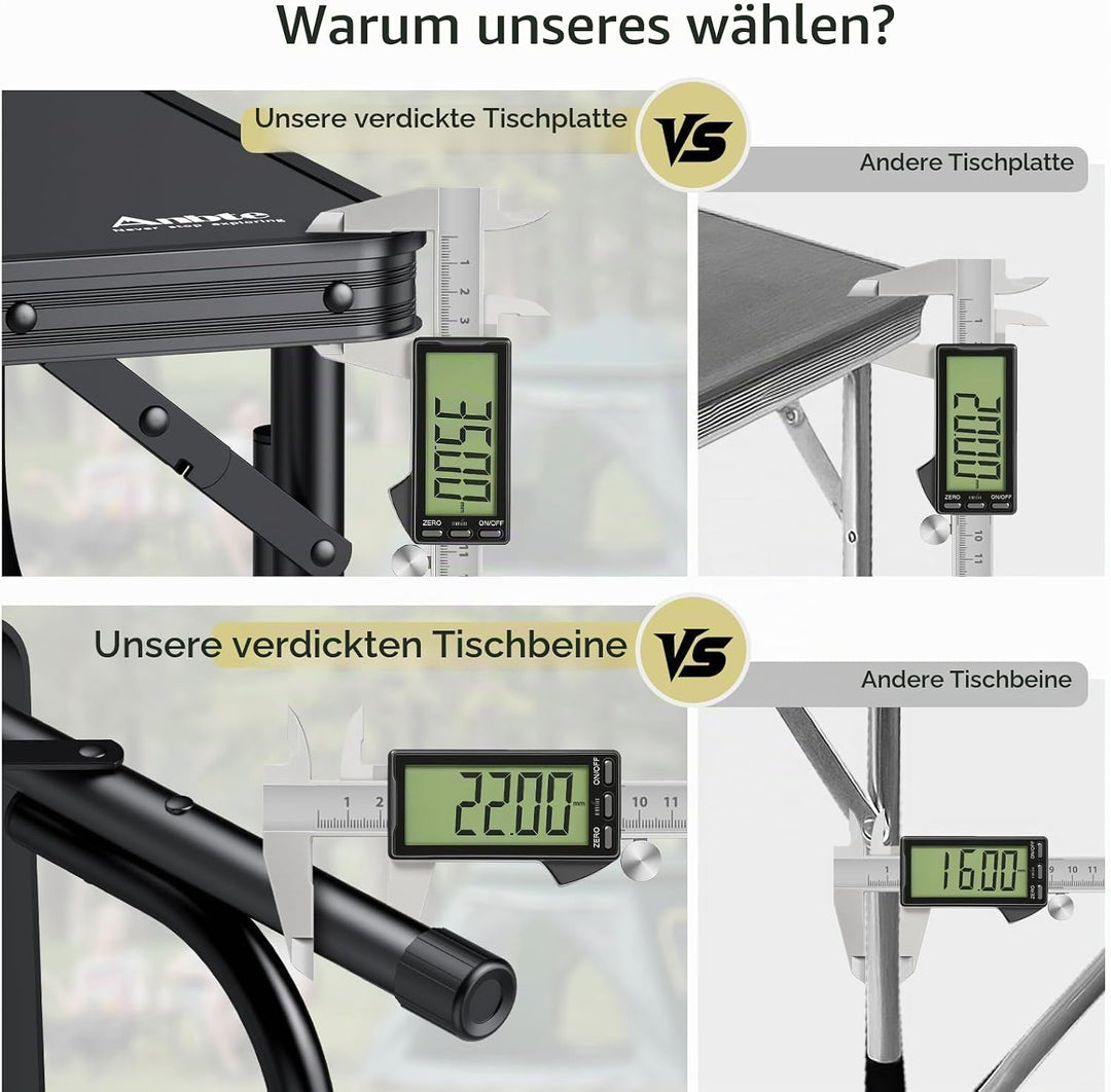 Anbte Campingtisch Klapptisch 116x40x26cm(LxBxH) mit Aluminium-Rahmen &amp; MDF Tischplatte Niedriger Pi