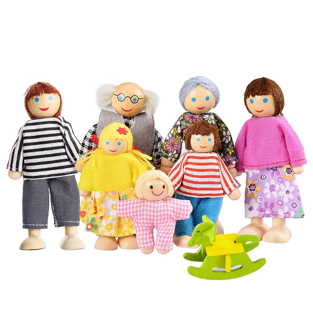 7-köpfige Puppenhaus Puppen, Puppenfamilien für Kinder Spiel Haus Geschenk Holz