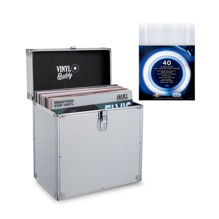 VINYL BUDDY 12" Aluminium-Schallplattenkoffer, für bis zu 40 LPs, inklusive 40x 12-Zoll-Äussere Scha