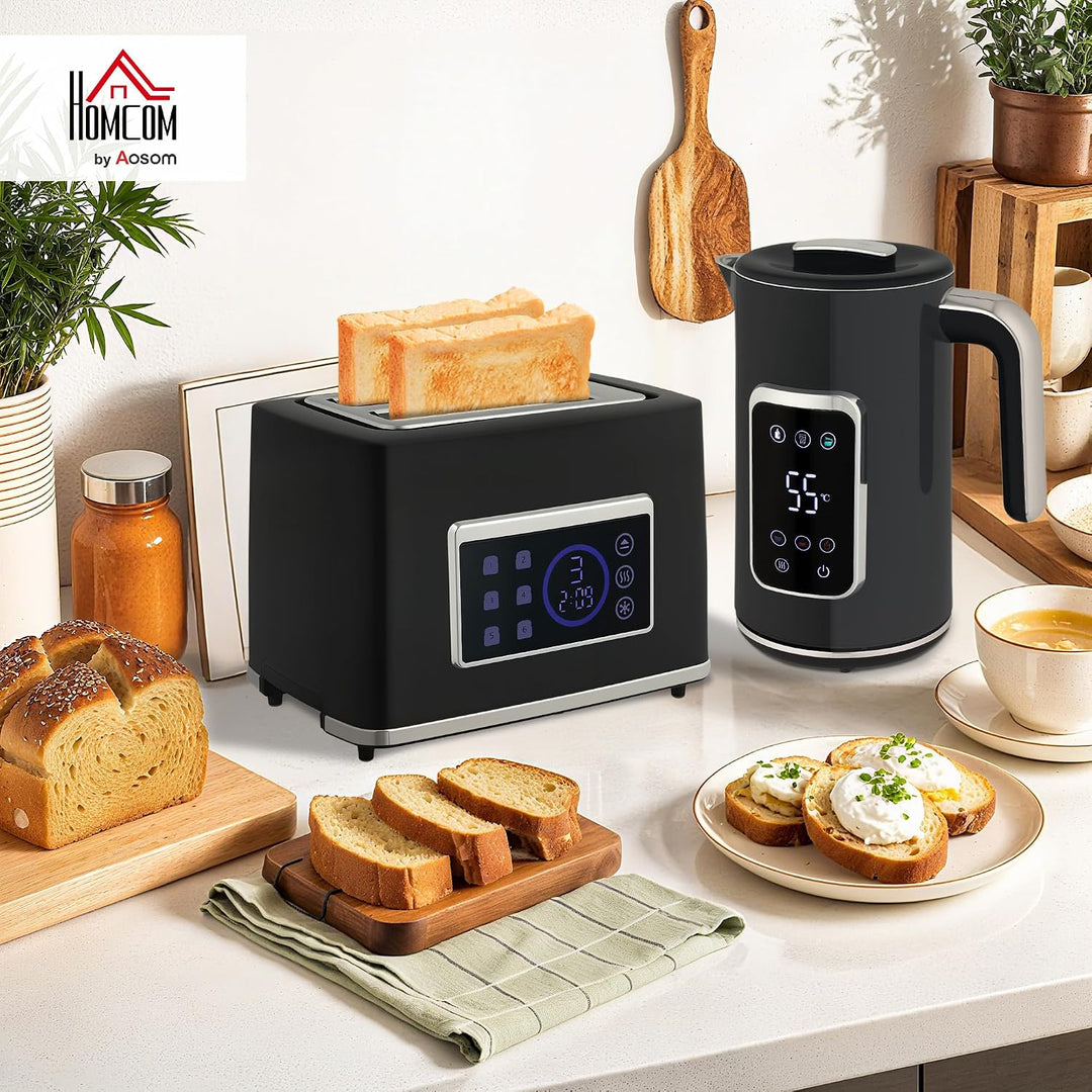 HOMCOM Wasserkocher Toaster Set 1,7L Edelstahl Wasserkocher 2 Scheiben Toaster mit 6 Bräunungsstufen