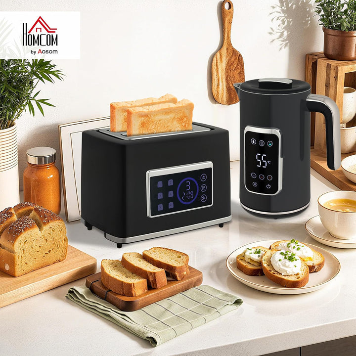 HOMCOM Wasserkocher Toaster Set 1,7L Edelstahl Wasserkocher 2 Scheiben Toaster mit 6 Bräunungsstufen