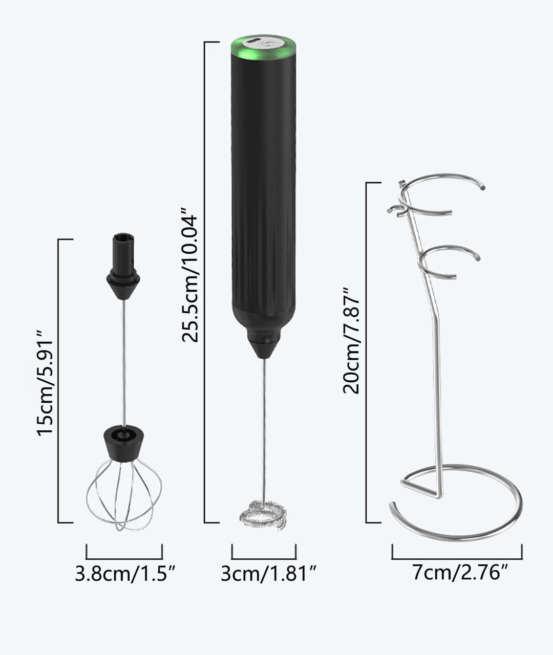 Meichoon Handheld Milchaufschäumer Mini Elektrischer Schneebesen mit 2 Rührköpfen mit Edelstahlständ