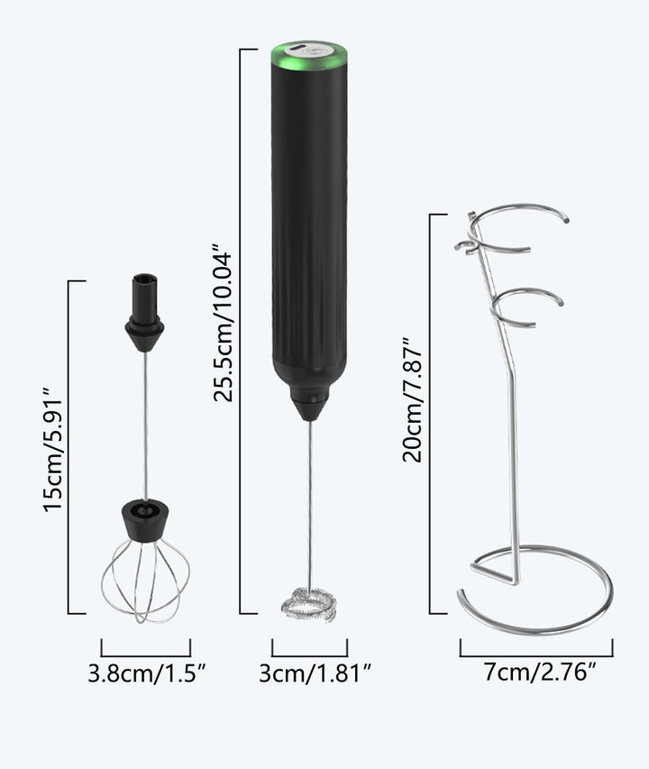Meichoon Handheld Milchaufschäumer Mini Elektrischer Schneebesen mit 2 Rührköpfen mit Edelstahlständ