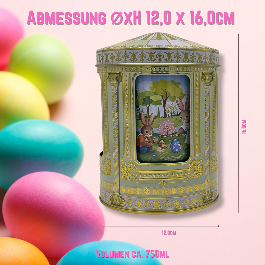 Osterhasen Spieluhrdose - Dose, Gebäckdose, Geschenkdose, Sammlerdose - Vol. 0,75l, Ø. x Höhe 12 x 1