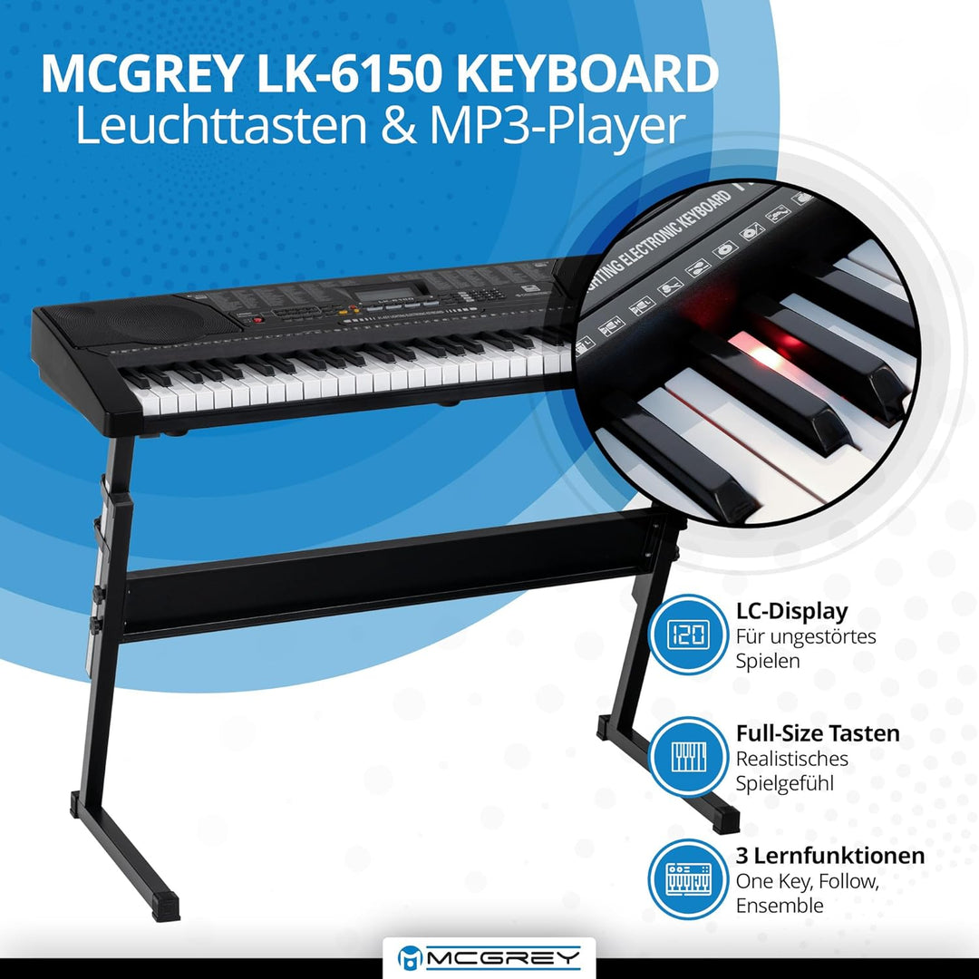 McGrey LK-6150 61 Tasten Set - Elektronisches Keyboard mit 61 Tasten - Leuchttasten und Lautsprecher