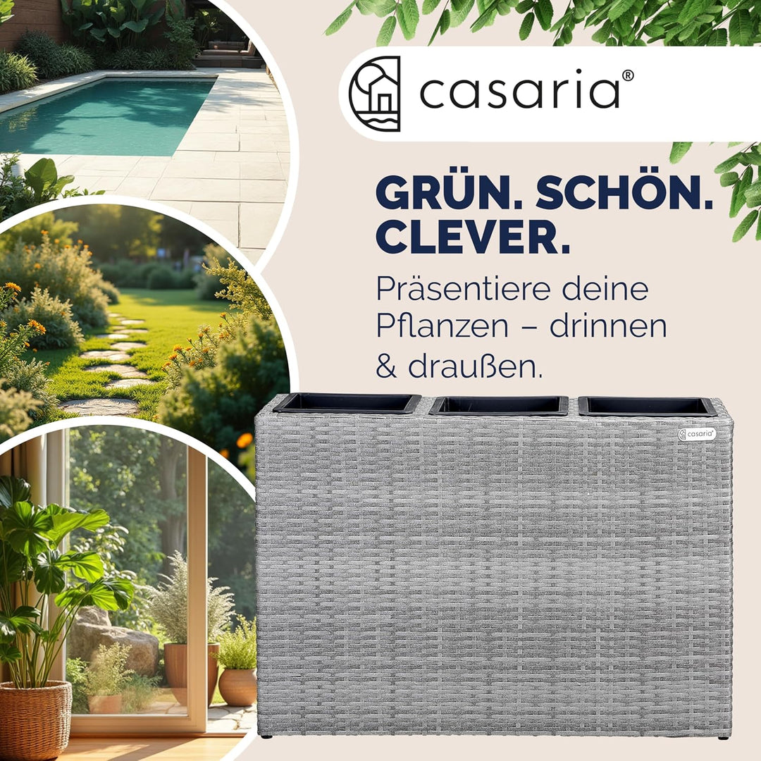 Casaria® Blumenkasten 3 Innentöpfe Polyrattan Herausnehmbar Wasserablauf Outdoor Rechteckig Pflanzka