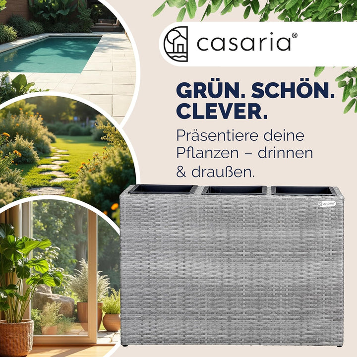 Casaria® Blumenkasten 3 Innentöpfe Polyrattan Herausnehmbar Wasserablauf Outdoor Rechteckig Pflanzka