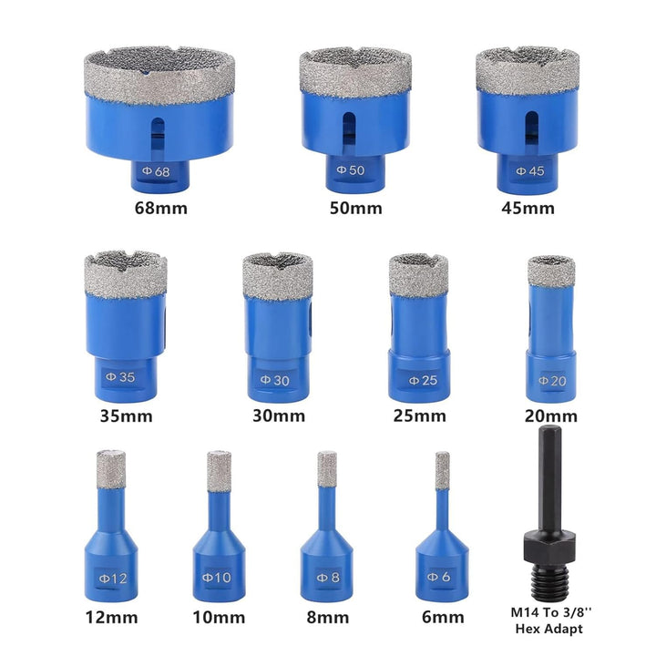12 Stück/Satz Diamant Fliesenbohrer Set, 6–68mm M14 Gewinde vakuumgelöteter Winkelschleifer Diamantb