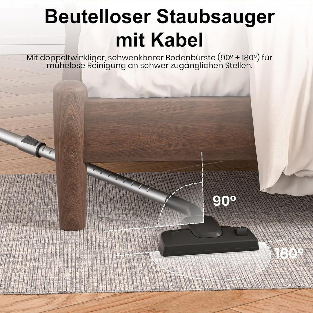 Staubsauger Mit Kabel Beutellos Stielstaubsauger 16KPA Starke Saugleistung 600W Staubsauger Mit HEPA