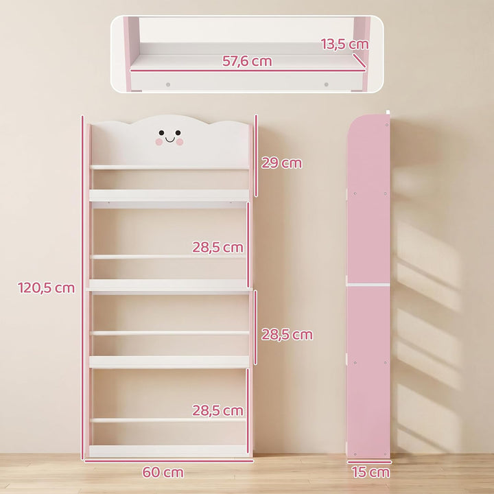 AIYAPLAY Bücherregal Kinder Wandregal mit 4 Etagen 60 x 15 x 120 cm Rosa | Zuckerwatte-Design, Spiel