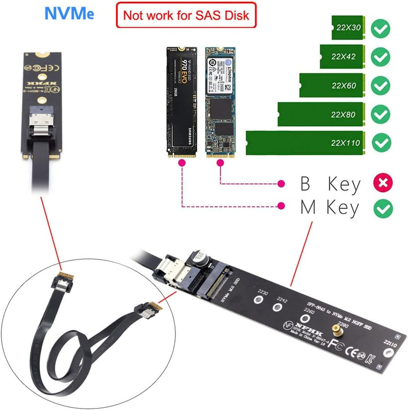 Xiwai NGFF M-Key NVME Stecker zu Buchse Verlängerungskabel 40cm mit SFF-8654 Stecker für Mainboard S