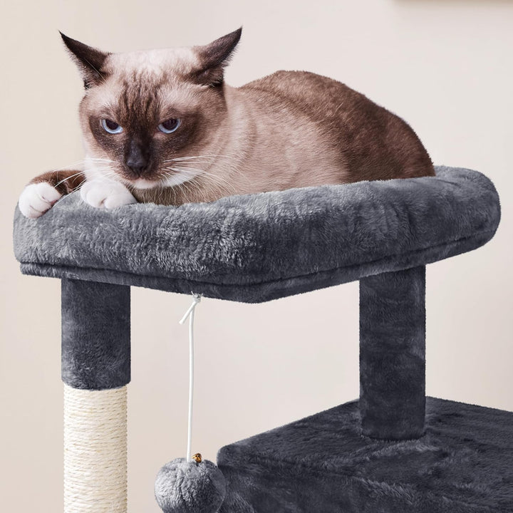 Yaheetech Kratzbaum, Stabiler Katzenbaum 91 cm Katzenkratzbaum, mit 2 Häuschen Sisal und Spielball,