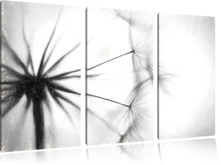 Pixxprint Pusteblumen Kohle Effekt 3-Teiler Leinwandbild 120x80 Bild auf Leinwand
