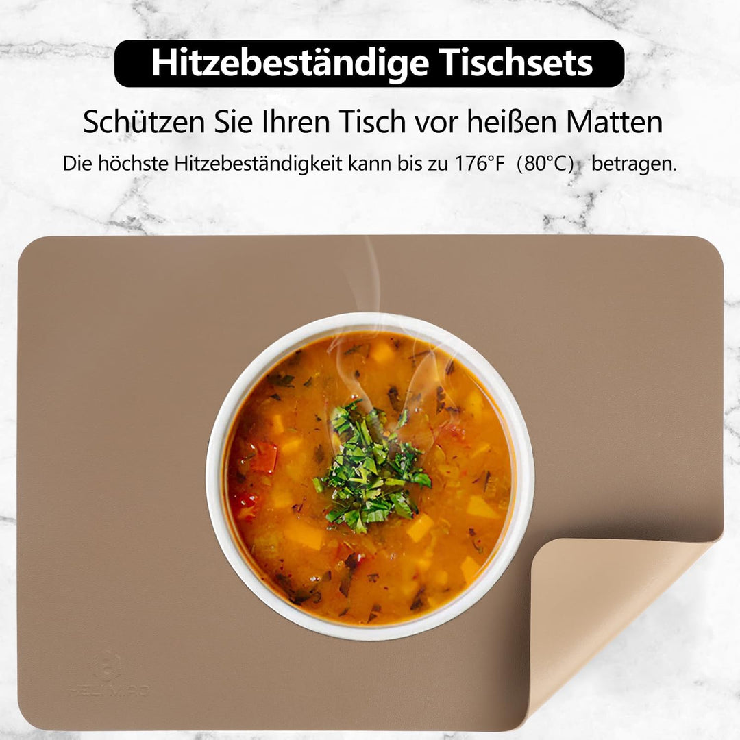 Tischsets Abwaschbar,Platzsets Abwischbar,Tischset Leder,Hitzebeständig Doppelseitigen I 6er Set Pla