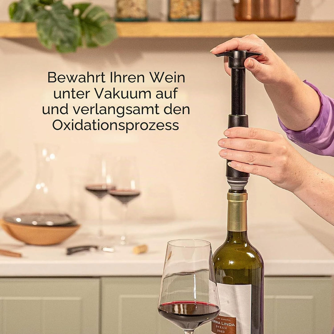 Vacu Vin Weinpumpe Edelstahl mit 2 Vakuumstopfen – Premium Wein Konservierer – Handpumpe zur Luftent