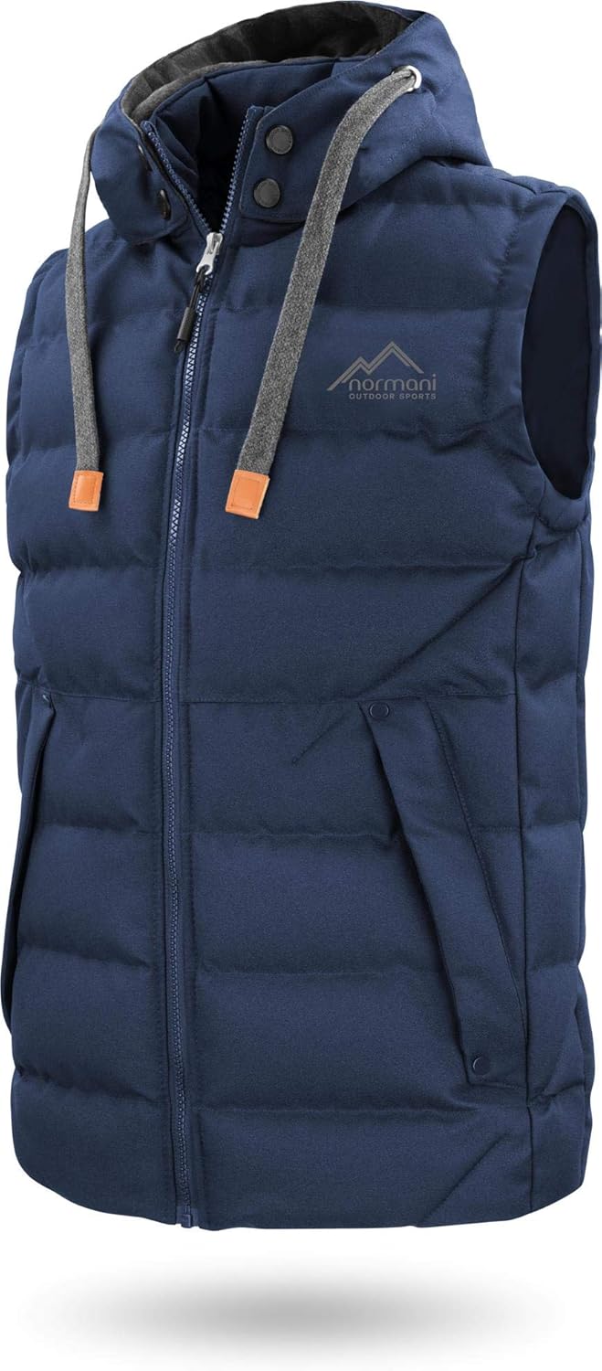 normani Herren Weste Steppweste mit Swaet Kapuze und Stehkragen - Outdoor Weste mit wasserdichten Re