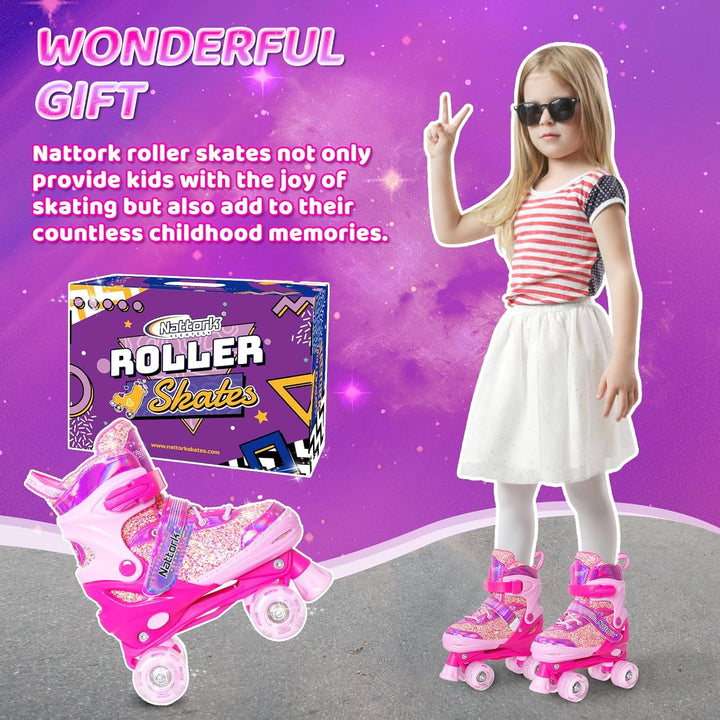 Nattork Kinder Rollschuhe, Rollschuhe Verstellbar mit 4 Grössen Einstellbare, Rollschuhe für Mädchen