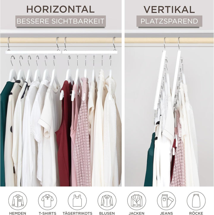 MORALVE Platzsparender Kleiderbügel Organizer – 4er-Pack – 6-stufiger Organizer aus europäischem Buc