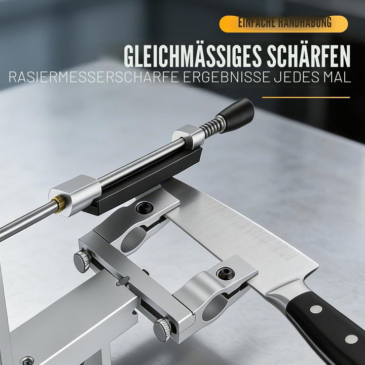 Messerschleifer Profi, Küchenchef Messerschärfsystem mit Diamantschleifstein-Set, Polierwachs &amp; Lede