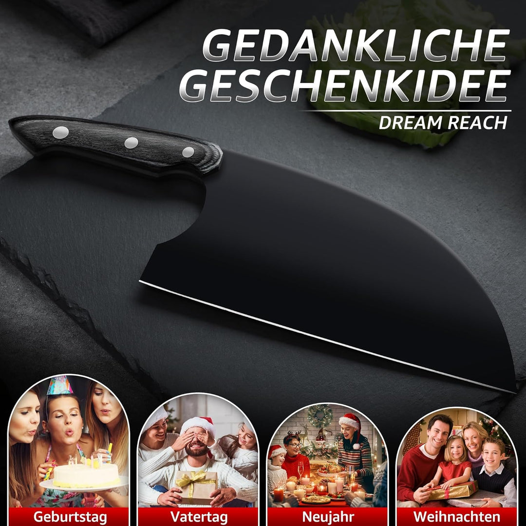 Dream Reach Hackmesser Serbische Kochmesser - Full Tang Küchenhackmesser mit Ergonomischer Holzgriff