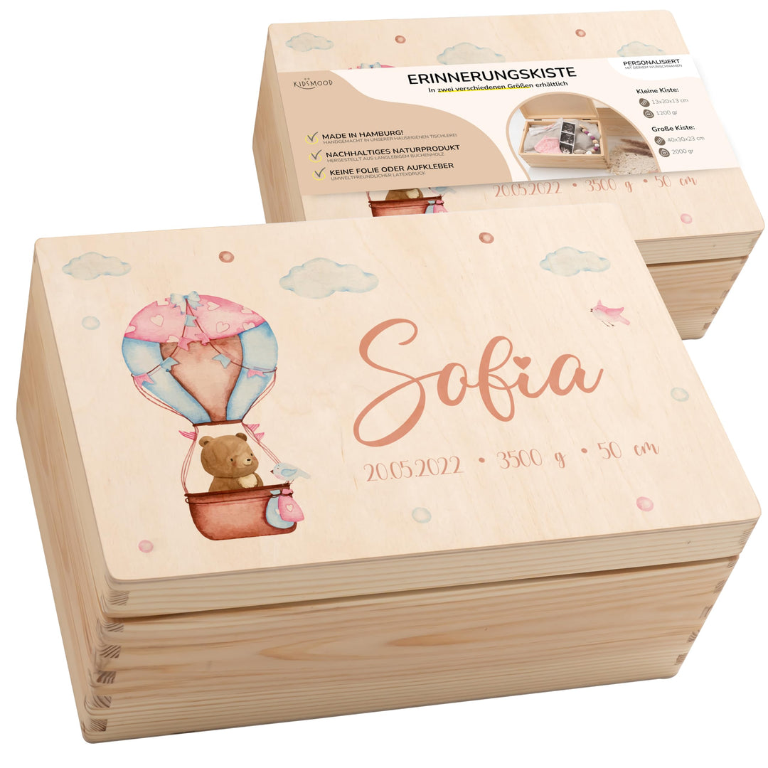KIDSMOOD - Erinnerungsbox Baby, personalisierte Holzkiste mit Deckel, Ideal zur Aufbewahrung von Eri