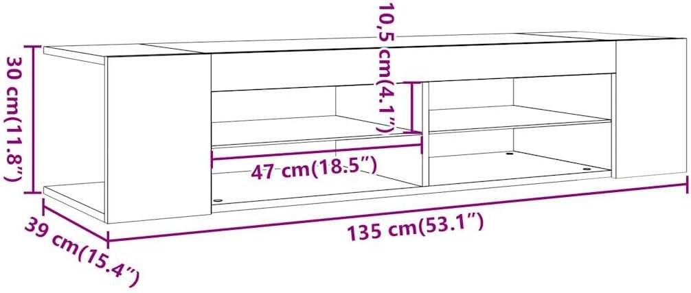 vidaXL TV-Schrank mit LED-Leuchten Altholz-Optik 135x39x30 cm, TV-Möbel, TV-Board, Fernsehtisch, TV-