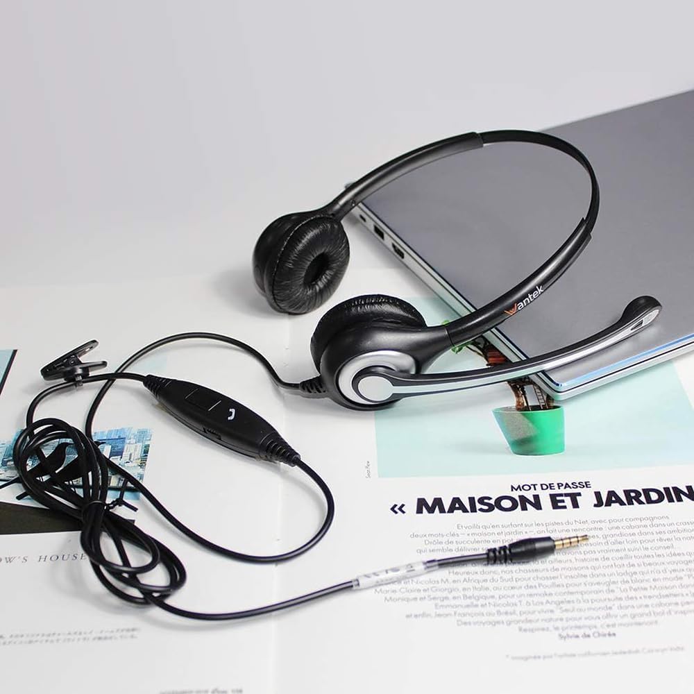 Wantek Headset mit Mikrofon für Laptop,PC-Kopfhörer 3,5mm Klinke & 2,5-mm Klinkenadapter,Geräuschunt