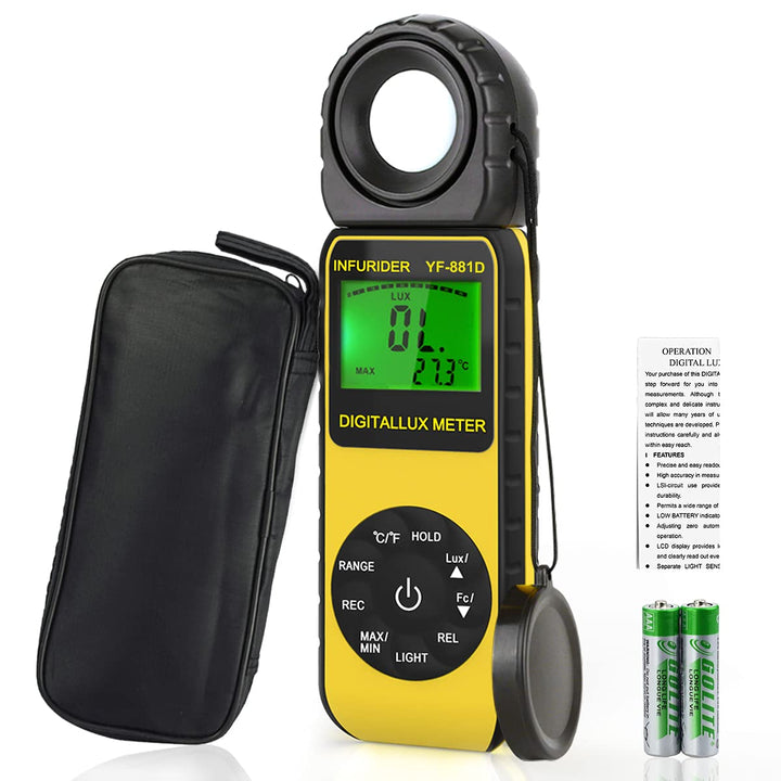 INFURIDER Digital Luxmeter Belichtungsmesser YF-881D Illuminometer 0.1-400,000 Lux Lichtmessgerät Li