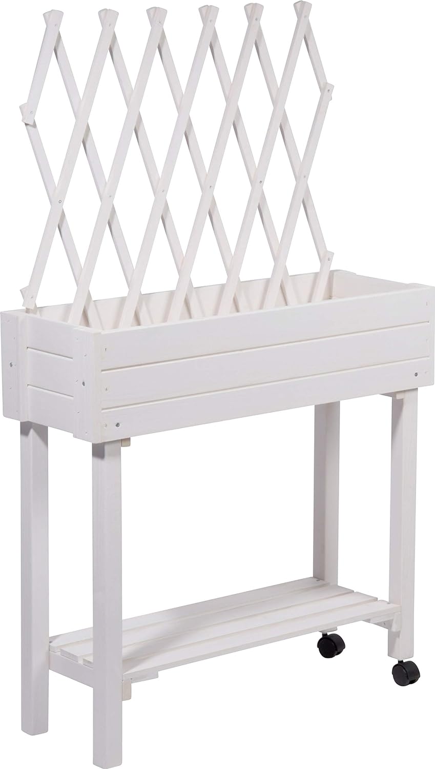 dobar® 58186e rollbares Hochbeet mit Rankgitter | Pflanzkasten auf Rollen | Blumenbeet aus Massiv-Ho