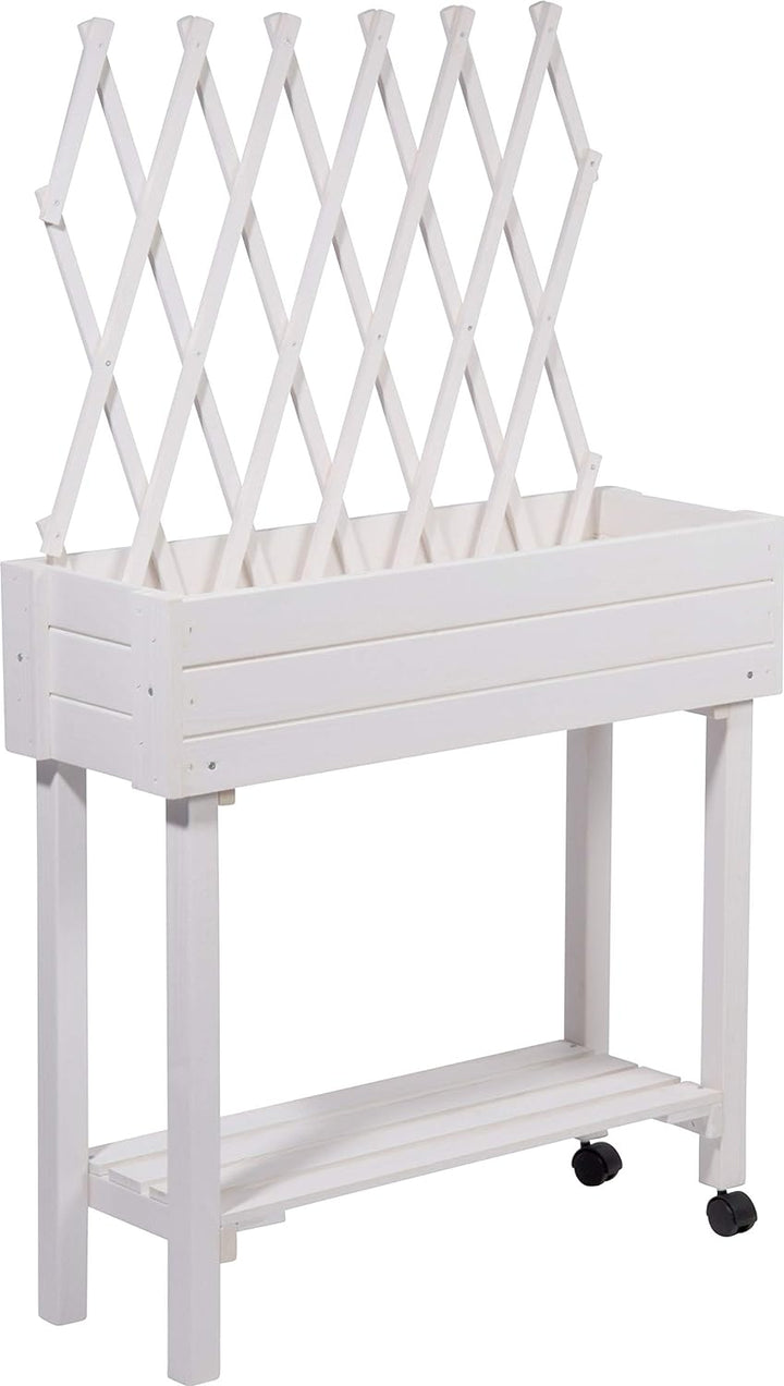 dobar® 58186e rollbares Hochbeet mit Rankgitter | Pflanzkasten auf Rollen | Blumenbeet aus Massiv-Ho
