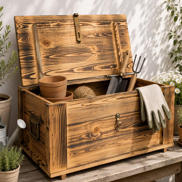 Kistenkolli Altes Land Holztruhe Hugo geflammt mit Deckel Holzkiste Schatzkiste Hochzeitskiste 50 x