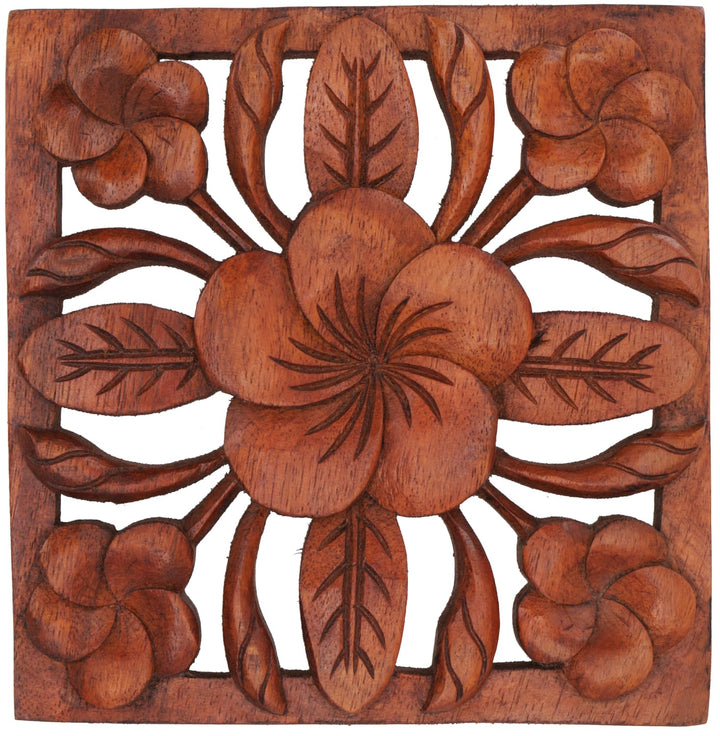 GURU SHOP Geschnitztes Wandbild Deko Wandrelief - Blume, Braun, 18x18x2 cm, Masken & Wandschmuck, Bl